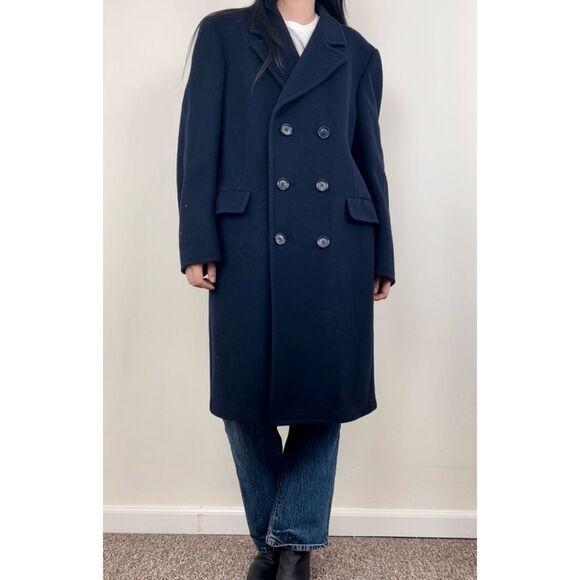 Vintage Stratojac Navy Double Breasted Boyfriend Wool Coat - Picture 1 of 8